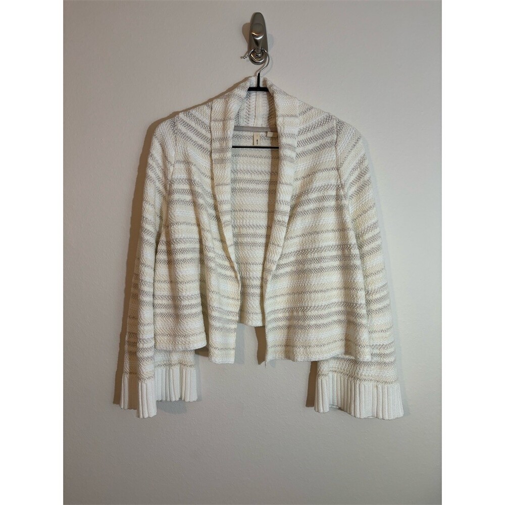Moth Anthropologie Cardigan Sweater Womens Small Ivory Striped Open Front